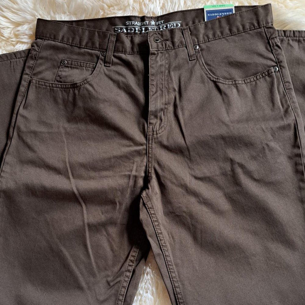 Saddlebred Mens 5 Pocket Twill Pants Straight Fit Chocolate SIZE 34W/32L